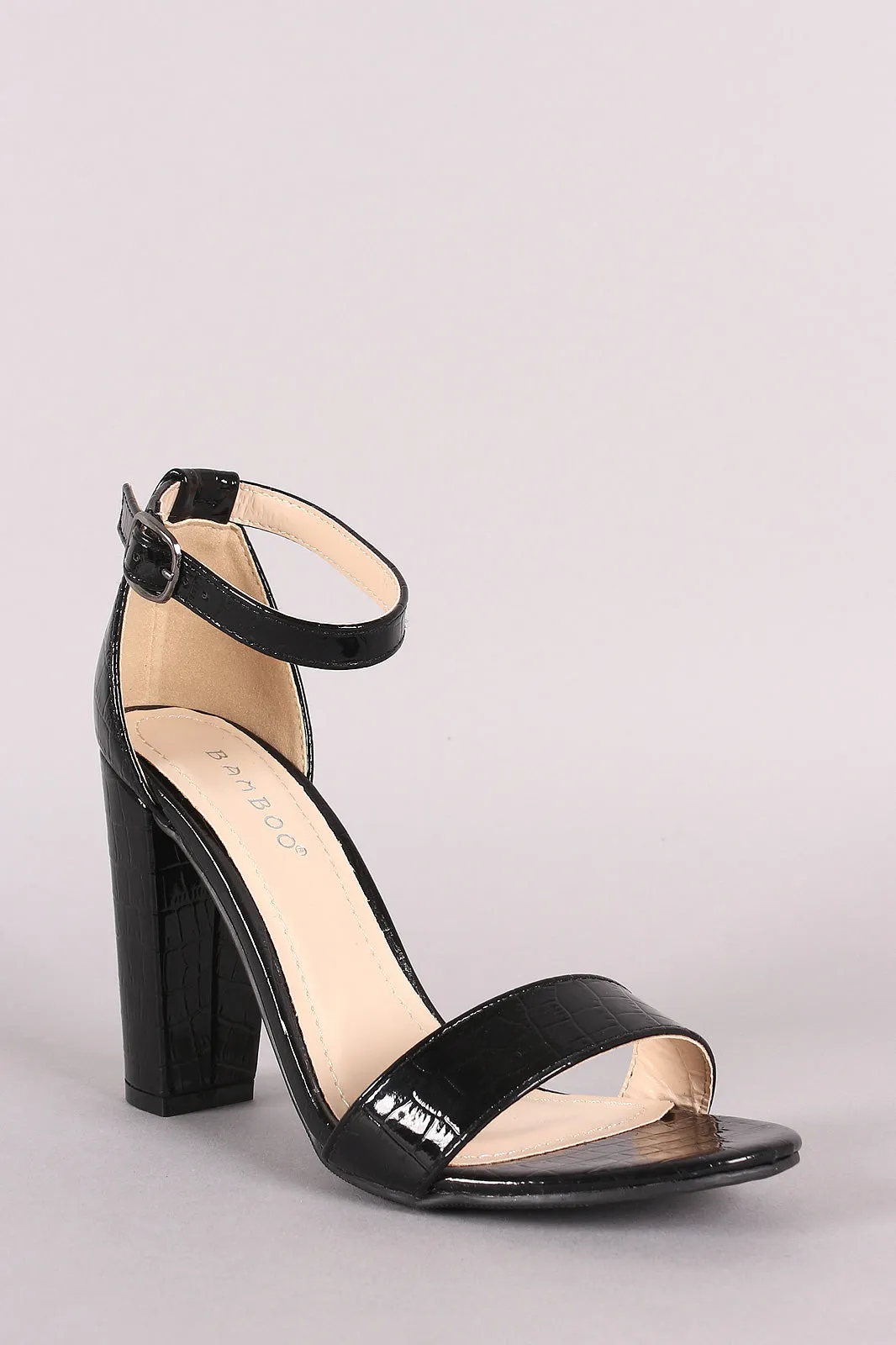 Bamboo Crocodile Embossed Ankle Strap Chunky Heel