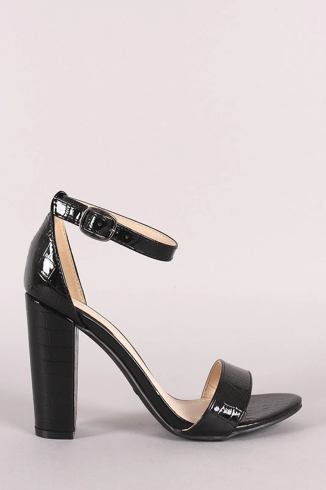 Bamboo Crocodile Embossed Ankle Strap Chunky Heel