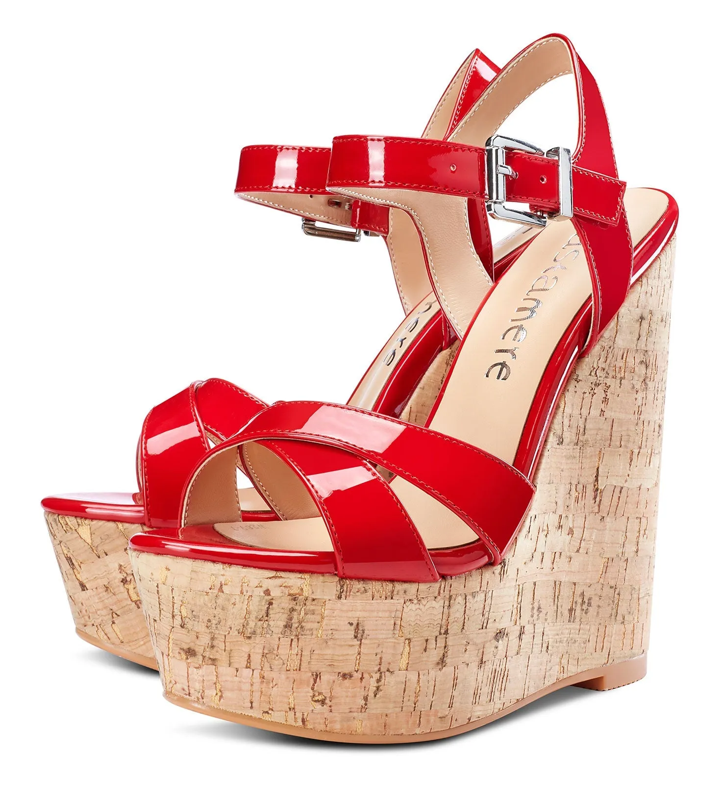 CASTAMERE Womens High-Heel Platform Wedge Heel Sandals Slingback Sexy Ankle Strap Open Toe 16CM Heels