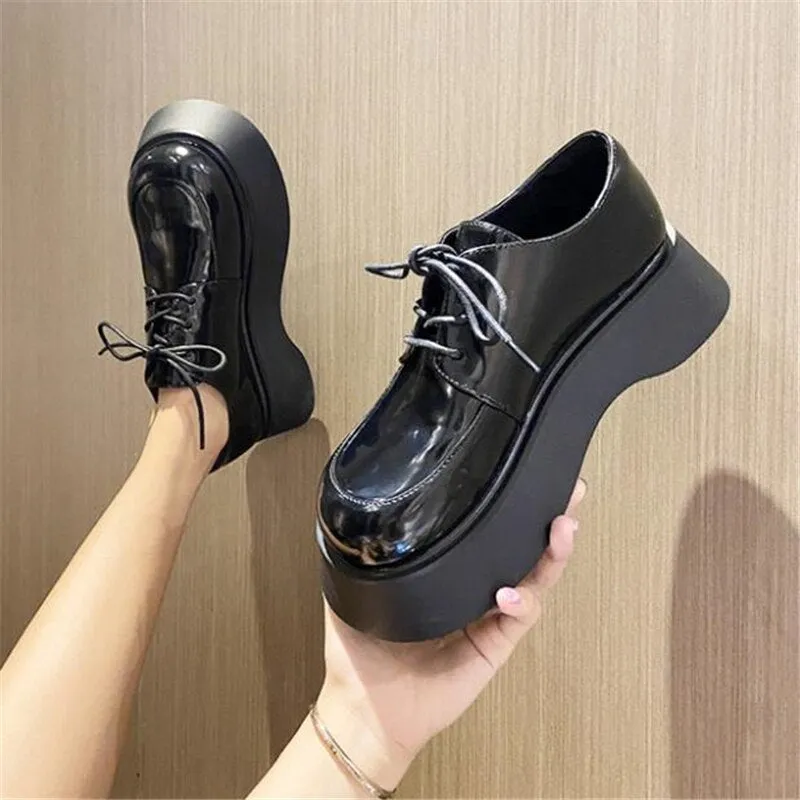 Chicmy Mary Jane Shoes Women Flat Platform Lolita Shoes Jk Uniform Lace-up Thick Heel Women Casual Shoes Non Slip Flats Ladies Footwear