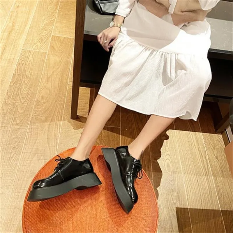 Chicmy Mary Jane Shoes Women Flat Platform Lolita Shoes Jk Uniform Lace-up Thick Heel Women Casual Shoes Non Slip Flats Ladies Footwear