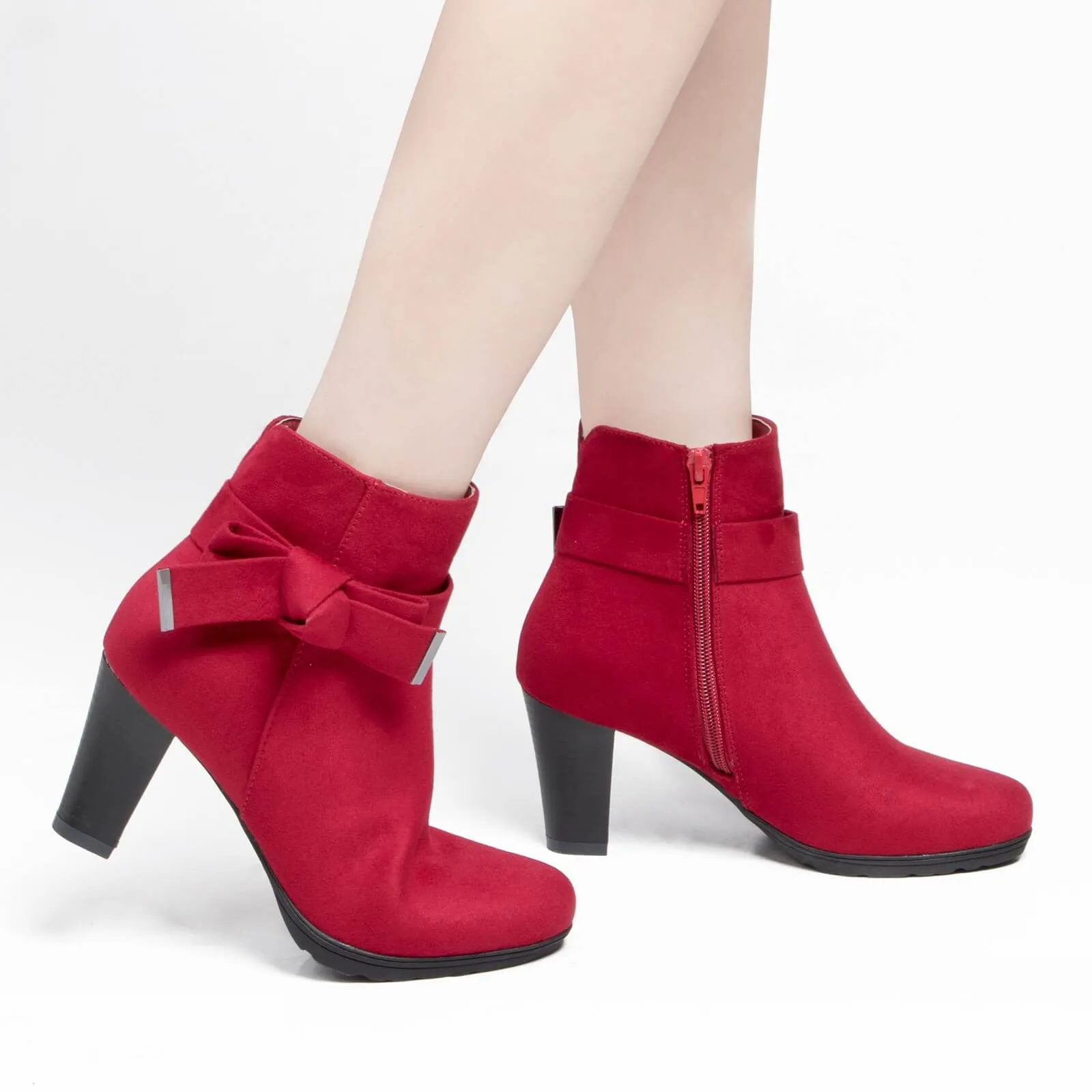 Chunky Stacked Heel Zipper Bowknot Ankle Boots