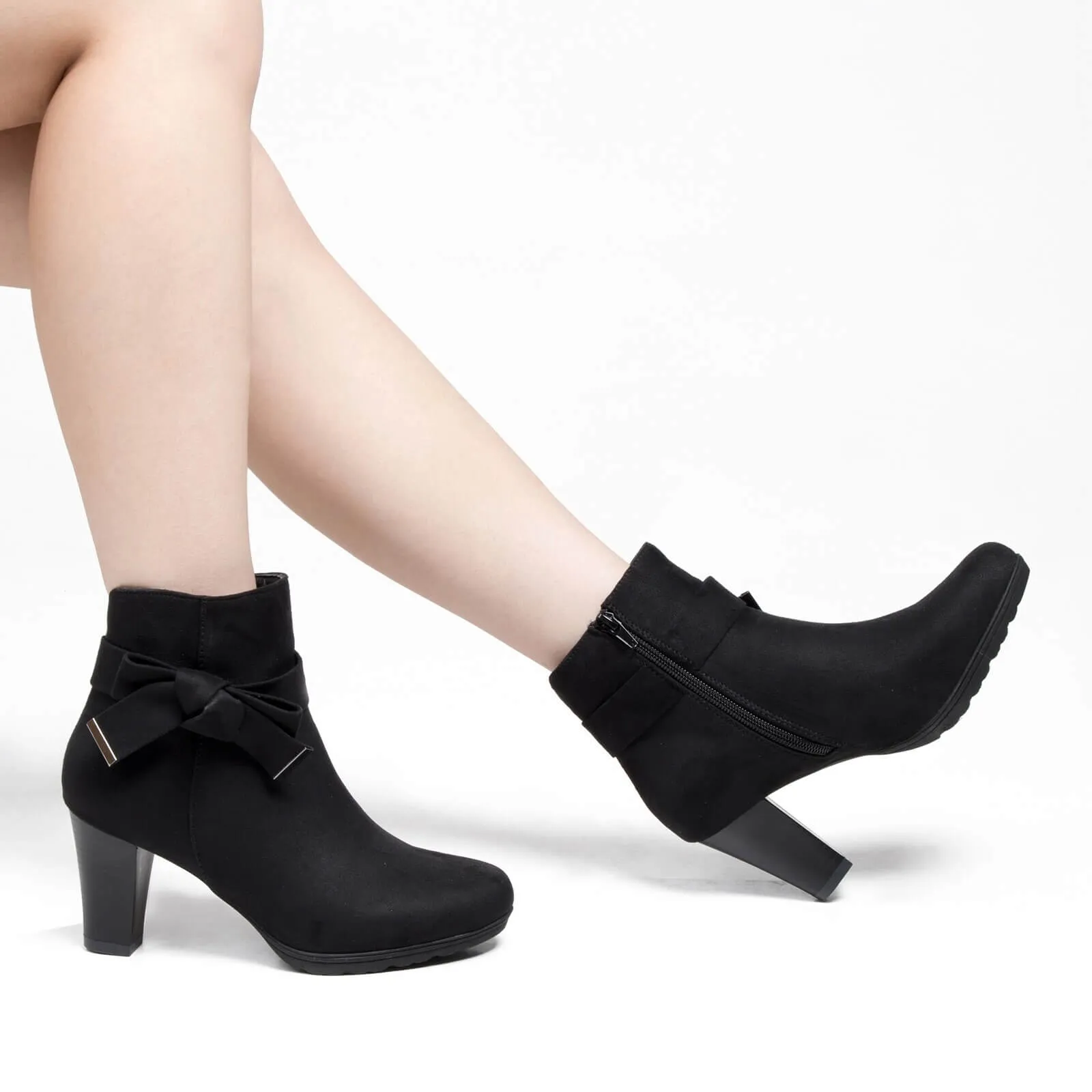 Chunky Stacked Heel Zipper Bowknot Ankle Boots