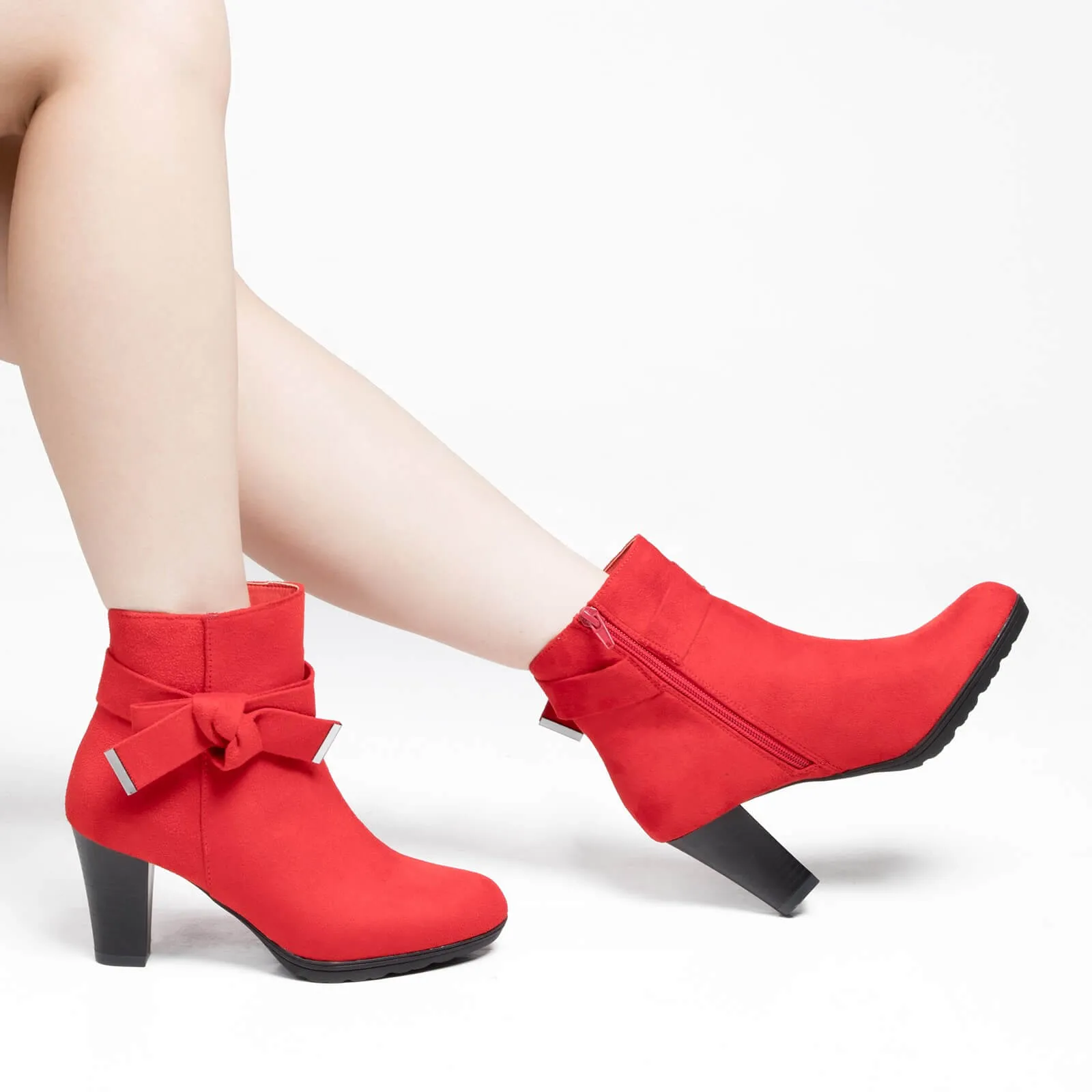 Chunky Stacked Heel Zipper Bowknot Ankle Boots