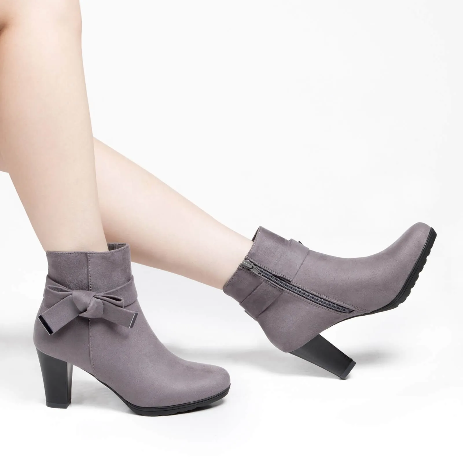 Chunky Stacked Heel Zipper Bowknot Ankle Boots