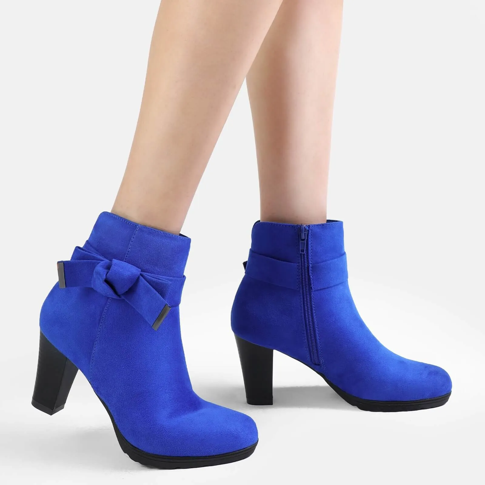 Chunky Stacked Heel Zipper Bowknot Ankle Boots