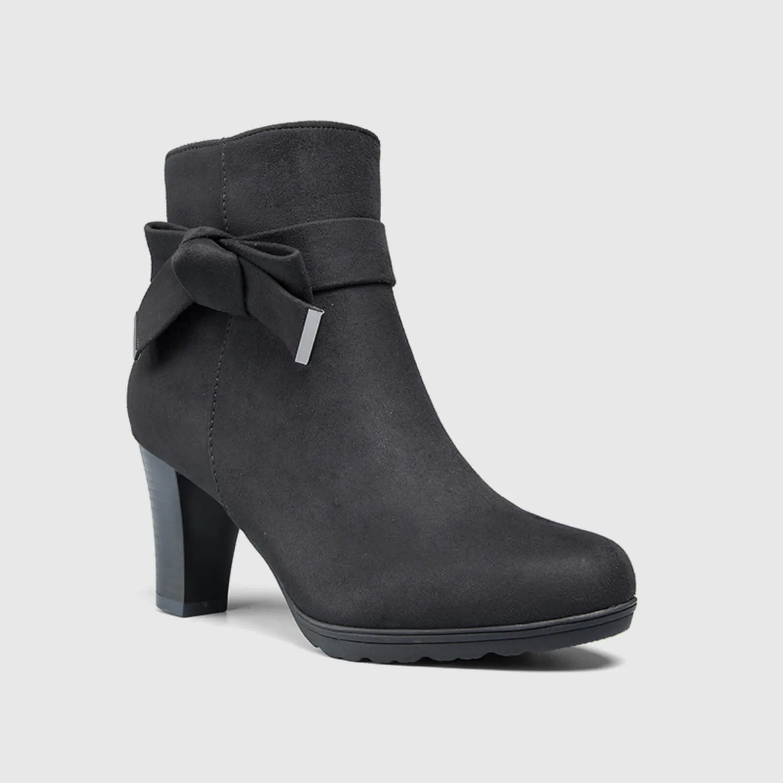 Chunky Stacked Heel Zipper Bowknot Ankle Boots