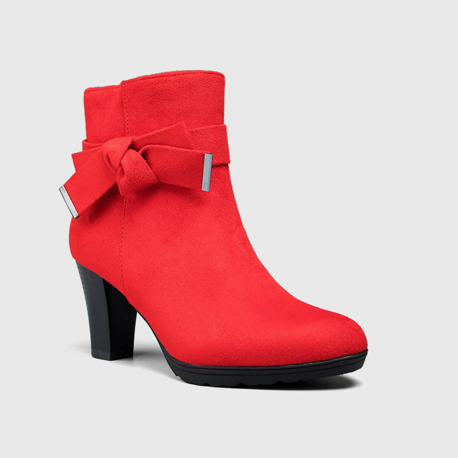 Chunky Stacked Heel Zipper Bowknot Ankle Boots