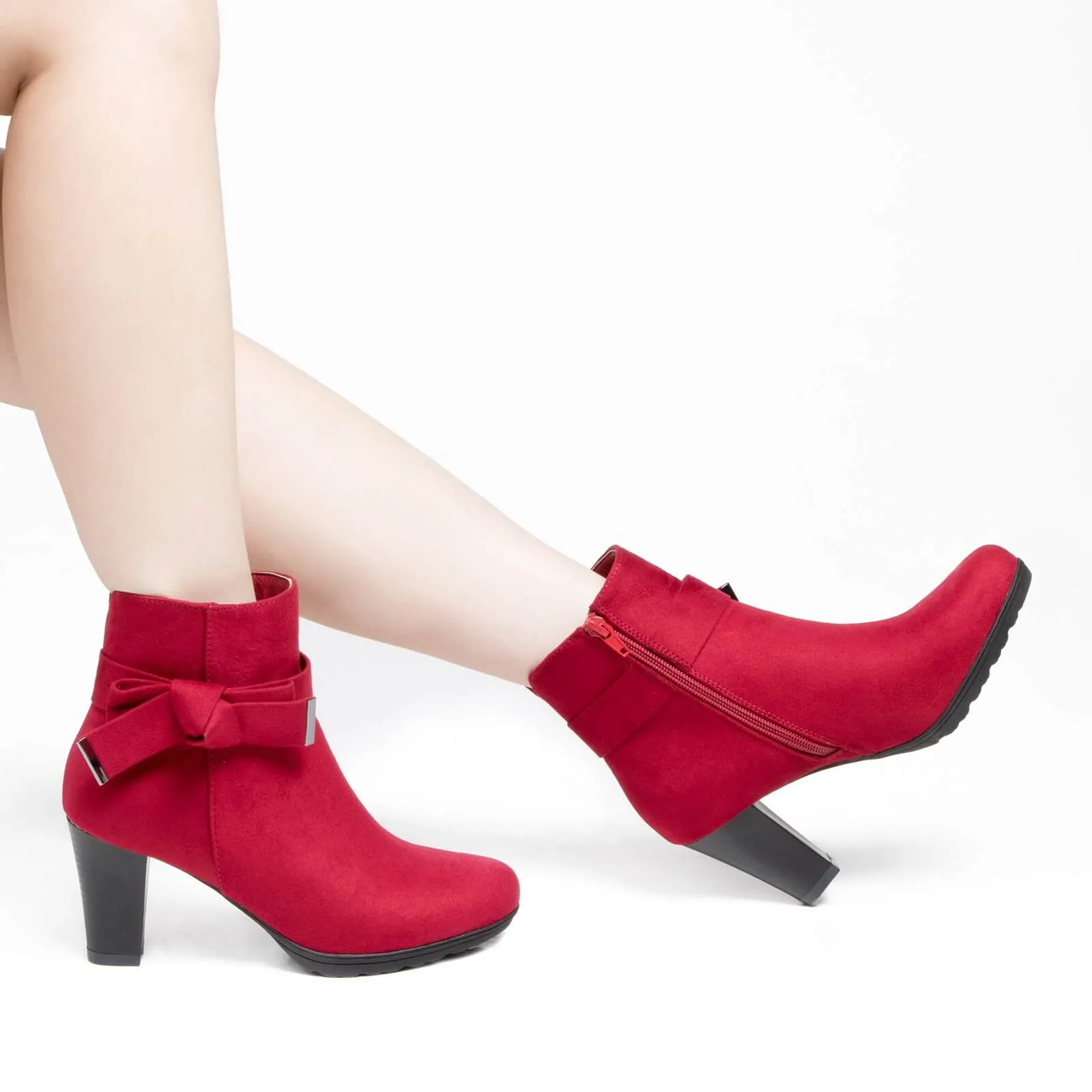 Chunky Stacked Heel Zipper Bowknot Ankle Boots