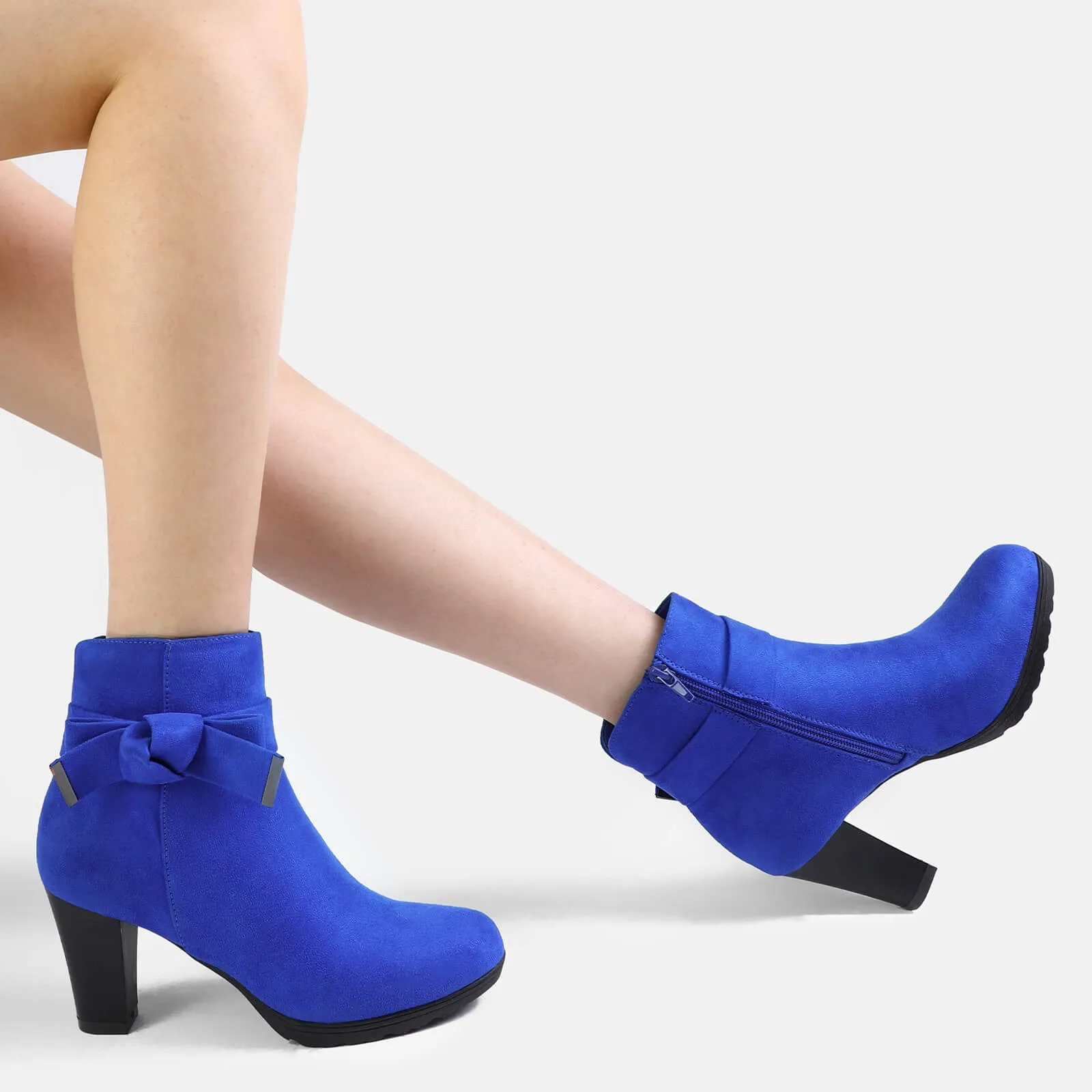 Chunky Stacked Heel Zipper Bowknot Ankle Boots
