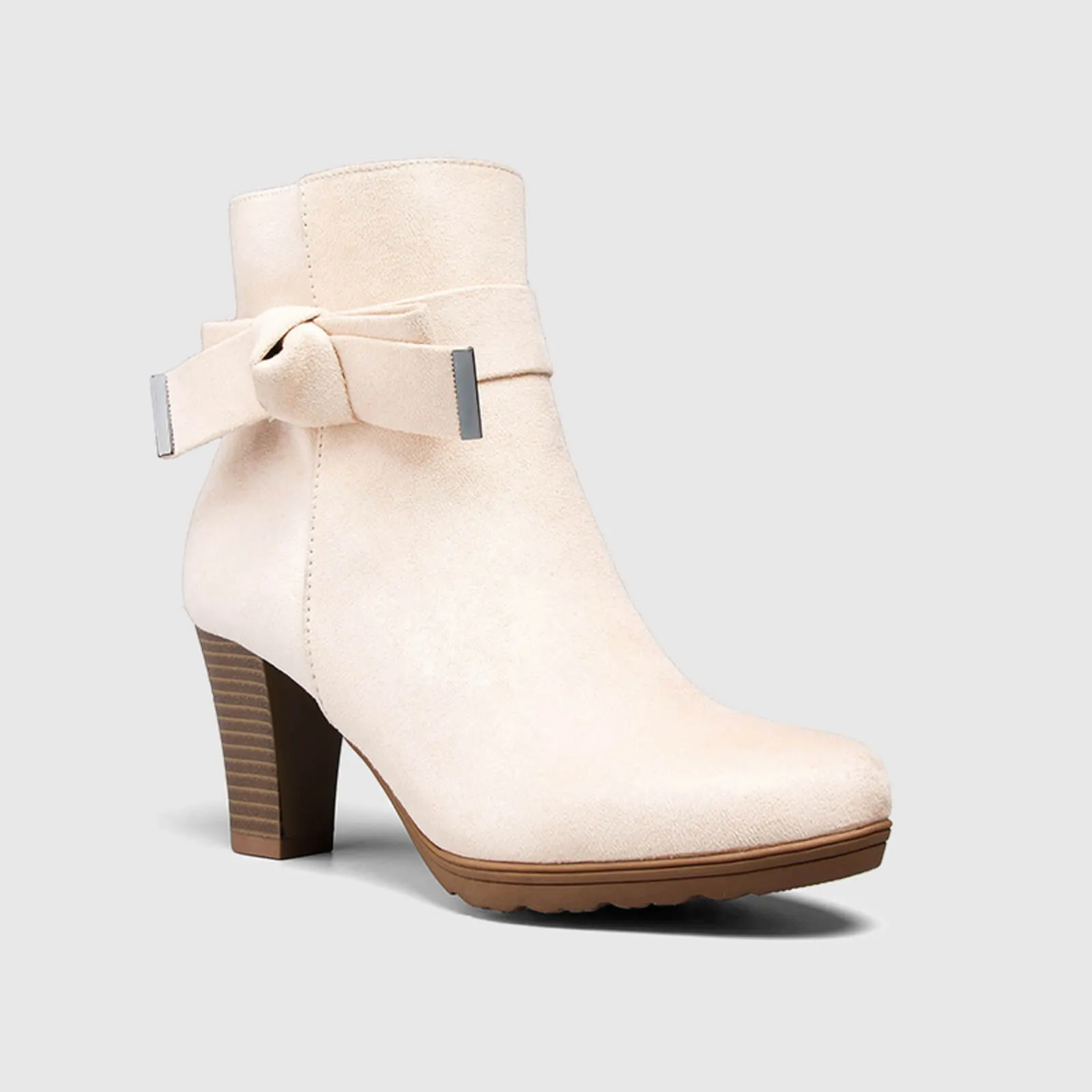 Chunky Stacked Heel Zipper Bowknot Ankle Boots