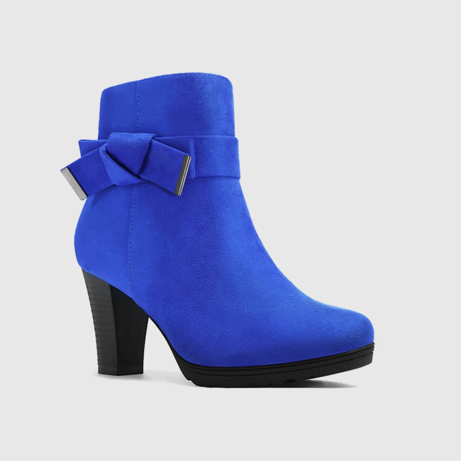 Chunky Stacked Heel Zipper Bowknot Ankle Boots