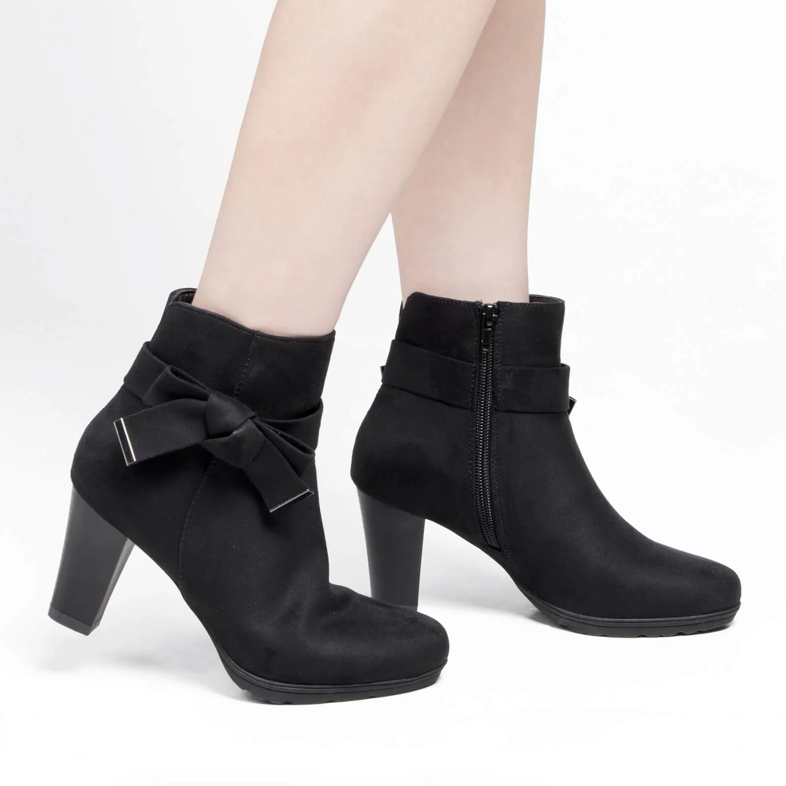 Chunky Stacked Heel Zipper Bowknot Ankle Boots
