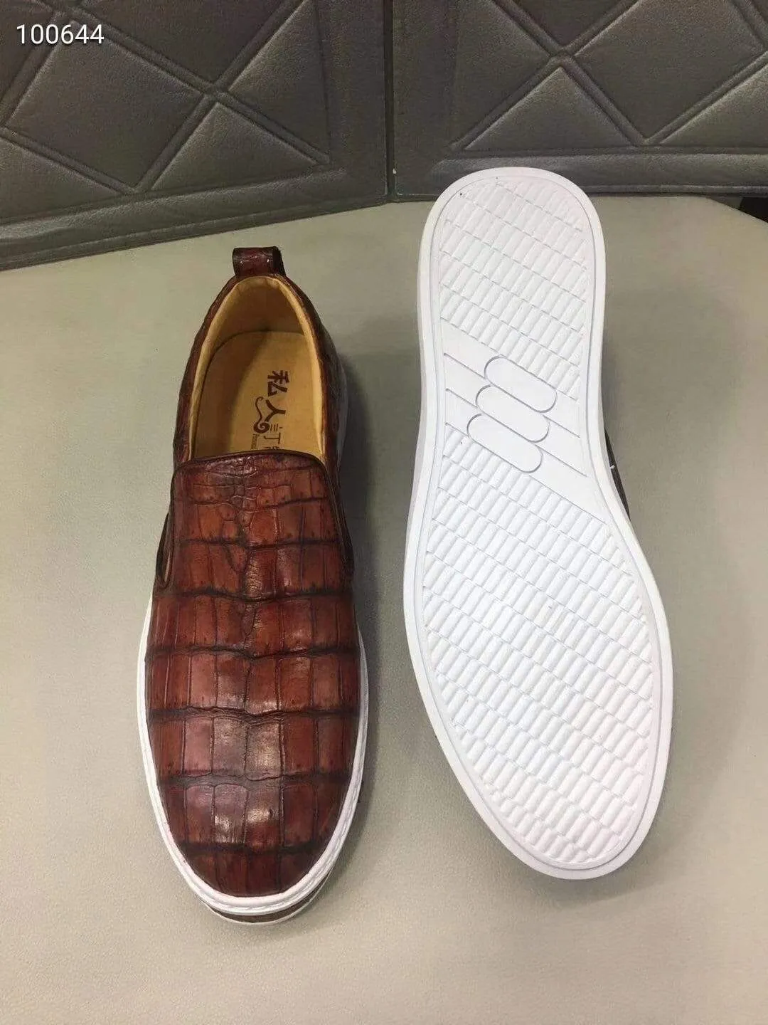 Crocodile Shoes Mens Crocodile Leather Brown Driving Shoes  Slip on Flats Walking Shoes