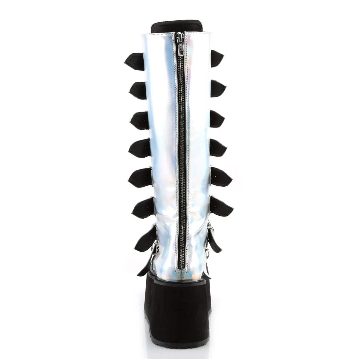DAMNED-318 DemoniaCult Silver Hologram Vegan Leather Sexy Women's Mid-Calf & Knee High Boots (Alternative Footwear)