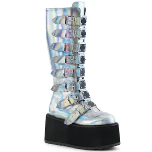 DAMNED-318 DemoniaCult Silver Hologram Vegan Leather Sexy Women's Mid-Calf & Knee High Boots (Alternative Footwear)