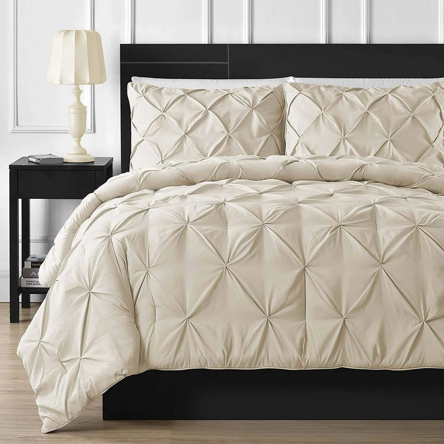 Diamond Pin Tuck Imperial Beige-Bed Set 8 Pcs (Luxury)