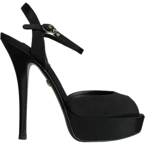 Dolce & Gabbana Black Leather Platform Heels Sandals Shoes