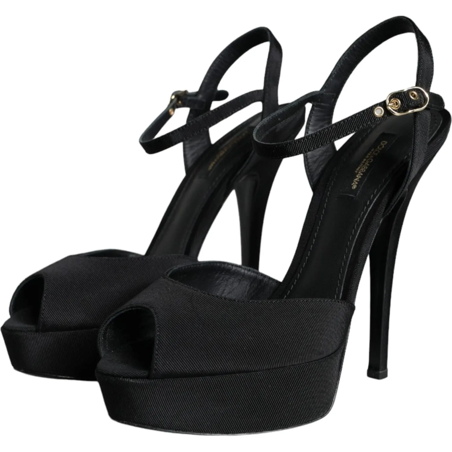 Dolce & Gabbana Black Leather Platform Heels Sandals Shoes
