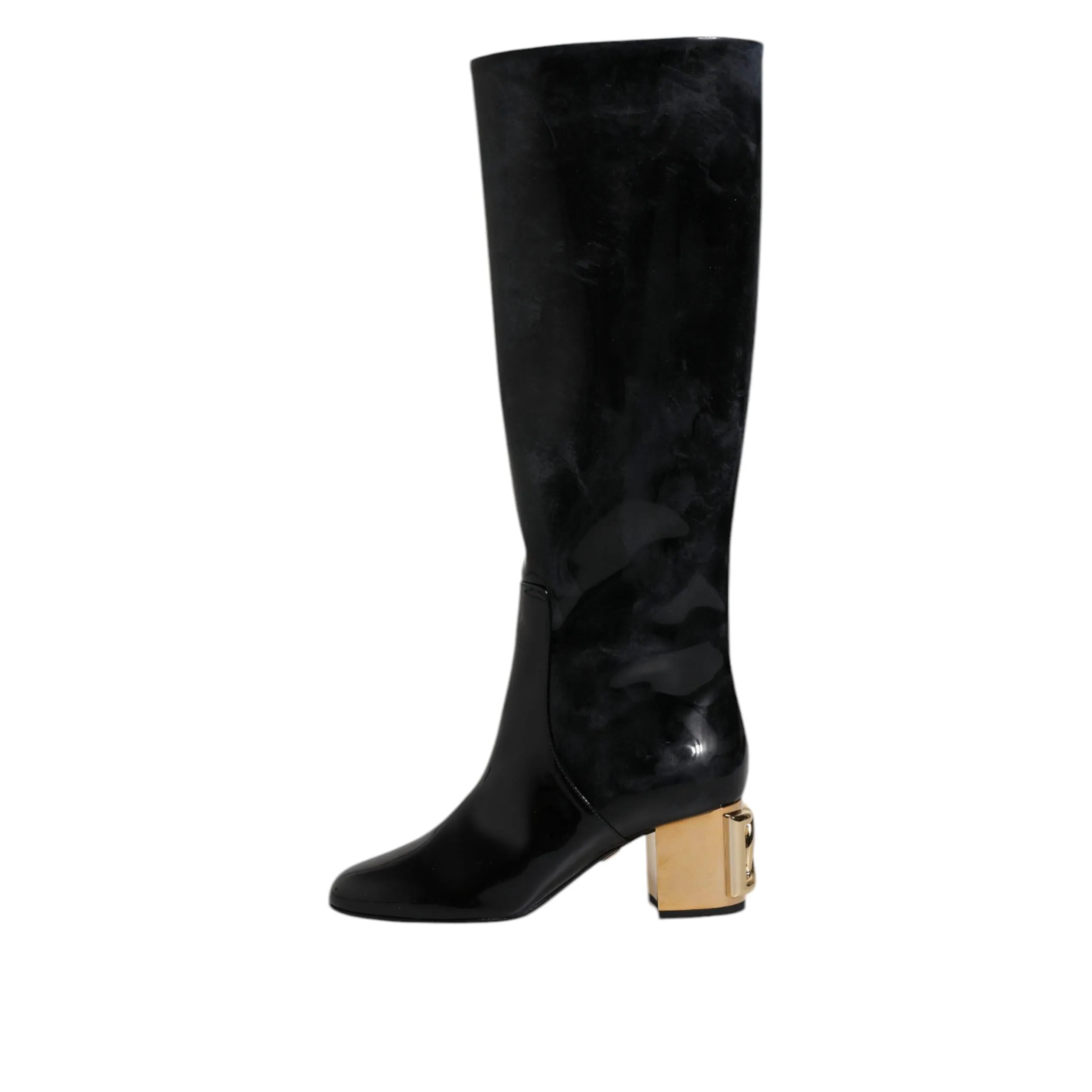 Dolce & Gabbana Black Patent Leather Vally High Boots Shoes