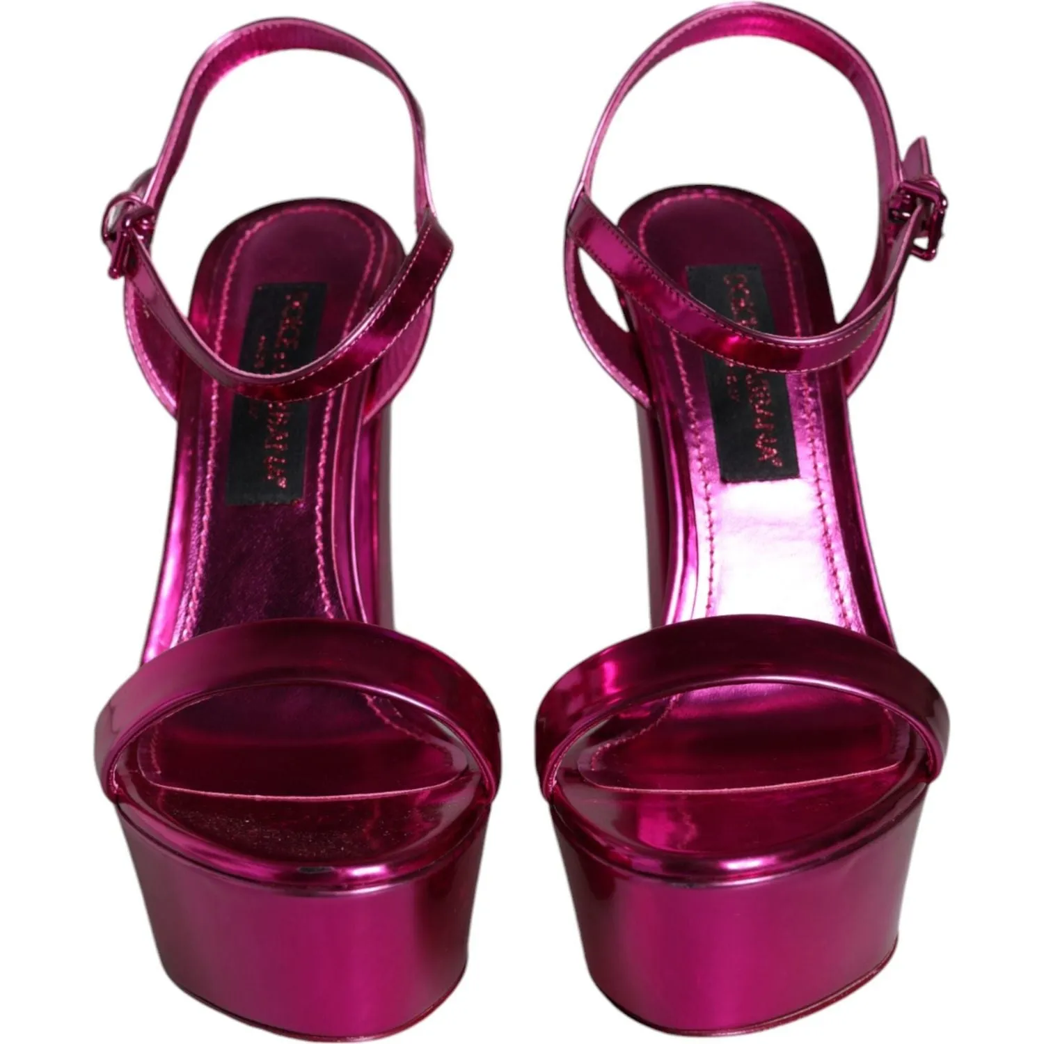 Dolce & Gabbana Fuchsia Leather Platform Logo Keira Sandals Shoes
