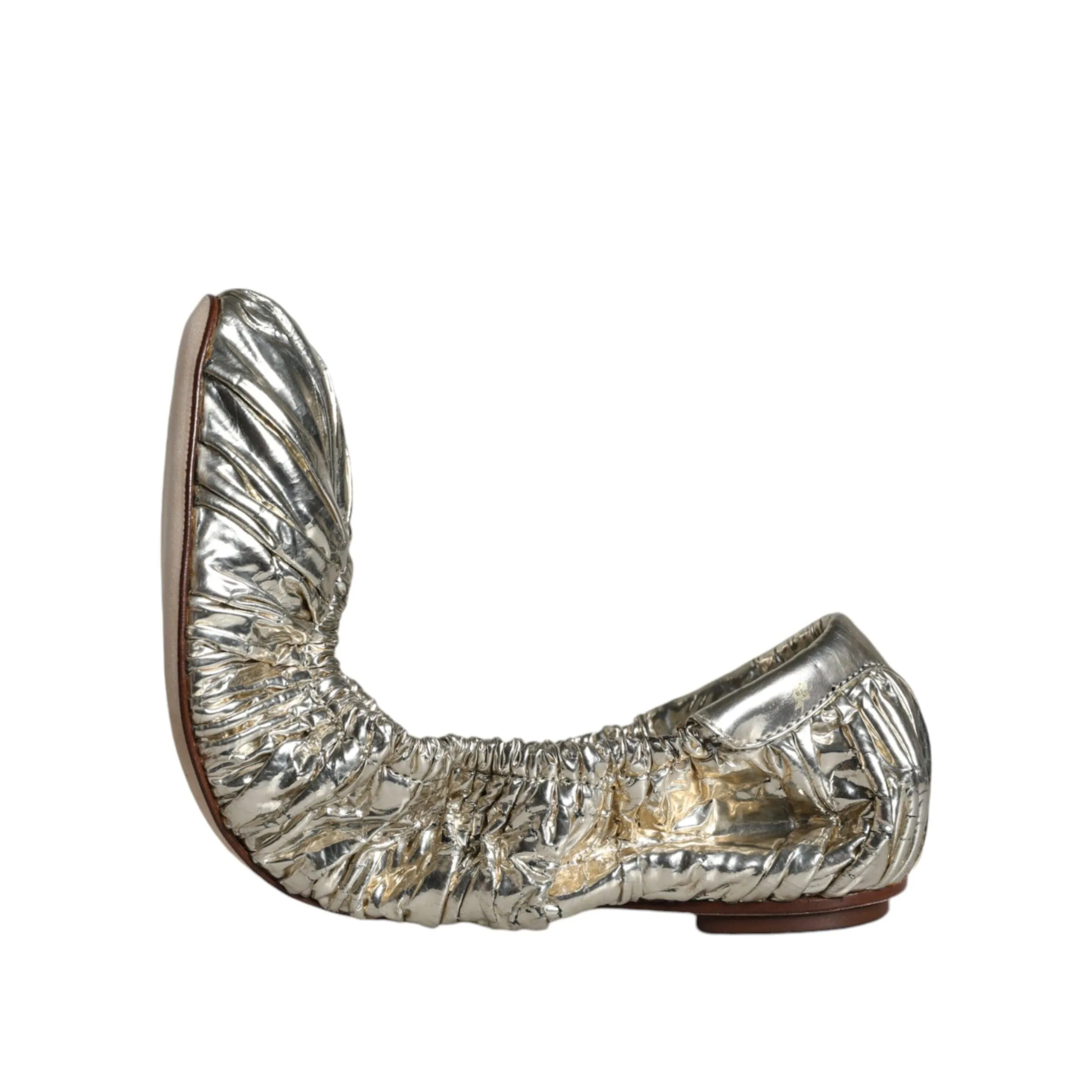 Dolce & Gabbana Silver Patent Leather Scrunch Ballet Flats Shoes