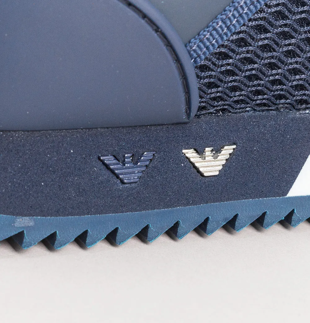 EA7 Emporio Armani Multi Logo Trainers Navy/White