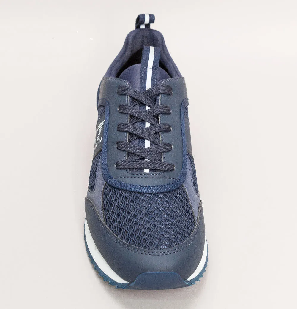 EA7 Emporio Armani Multi Logo Trainers Navy/White