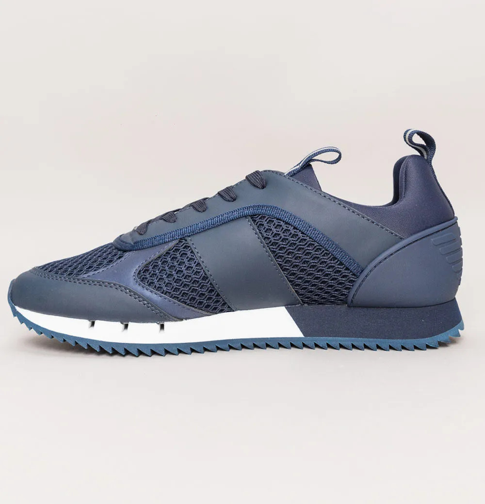 EA7 Emporio Armani Multi Logo Trainers Navy/White