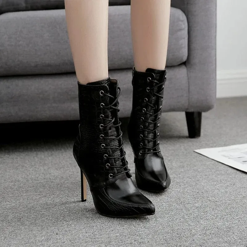 Emmy Snake Ankle High Heel Boots