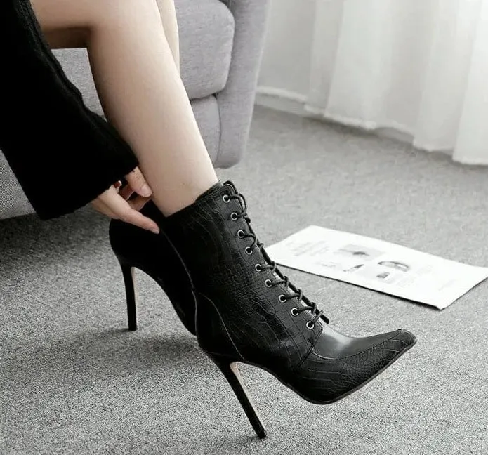 Emmy Snake Ankle High Heel Boots
