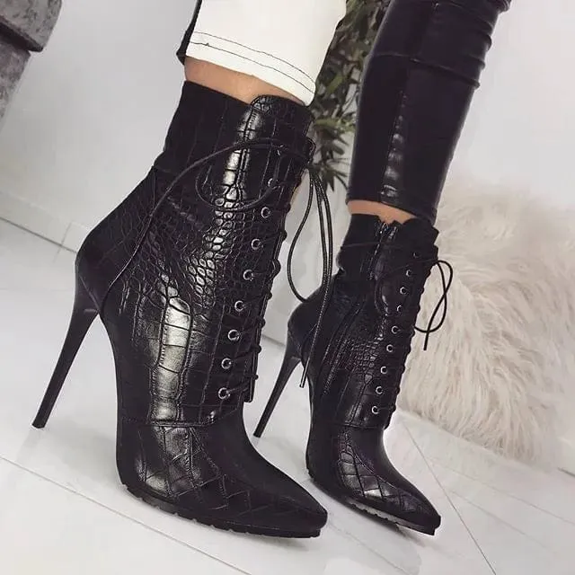 Emmy Snake Ankle High Heel Boots