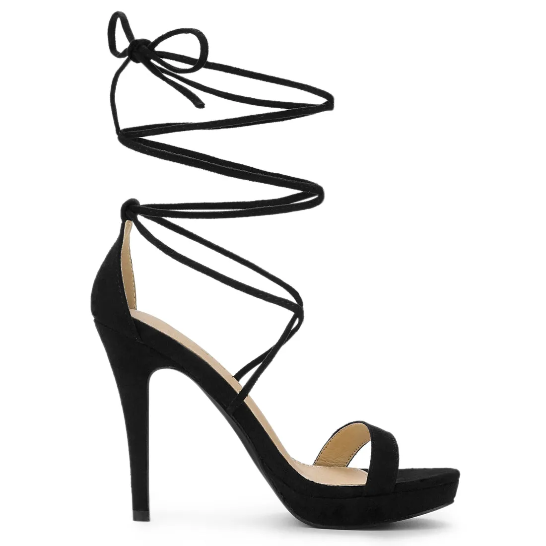 Faux Suede Platform Stiletto Heel Lace Up Sandals