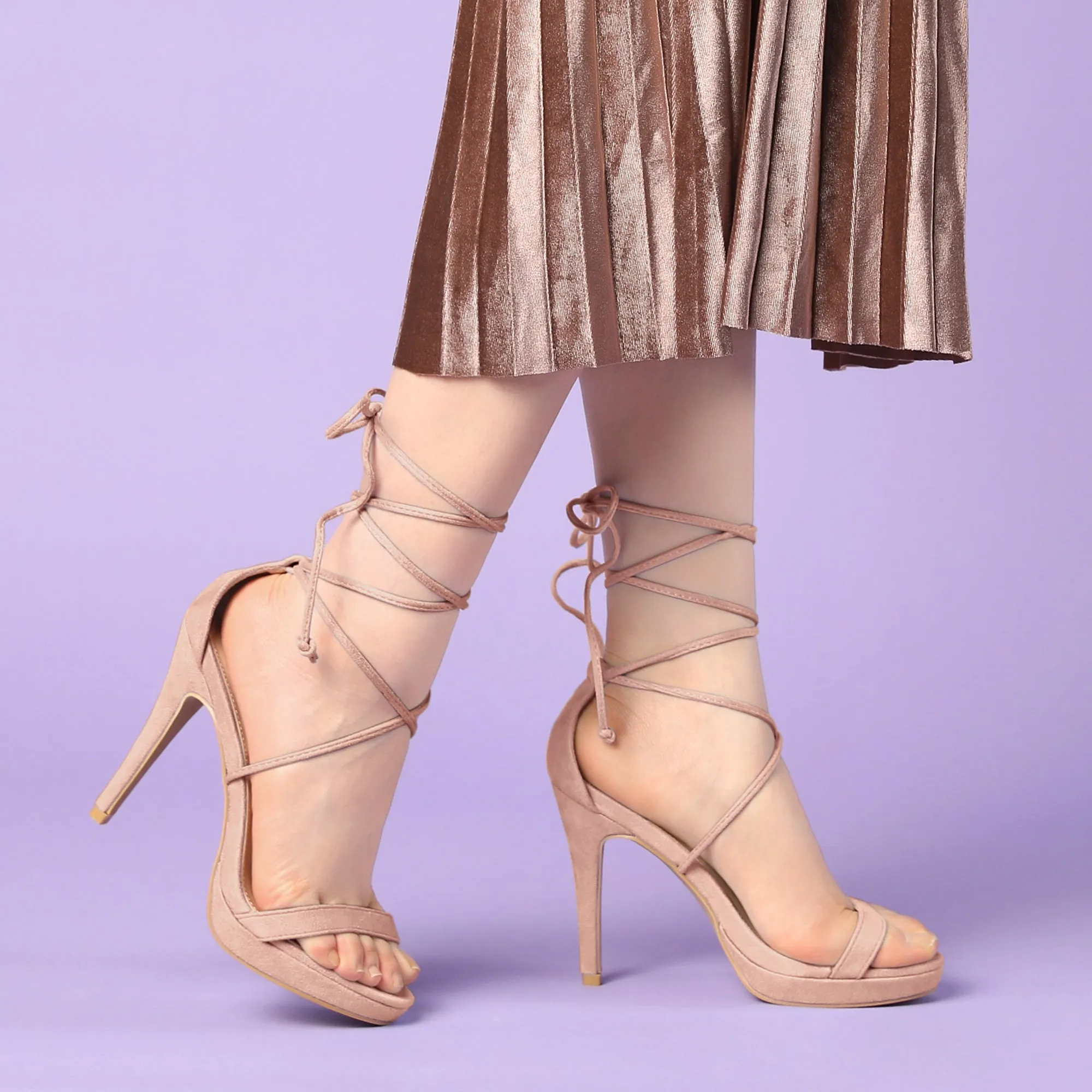 Faux Suede Platform Stiletto Heel Lace Up Sandals