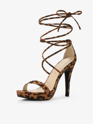 Faux Suede Platform Stiletto Heel Lace Up Sandals