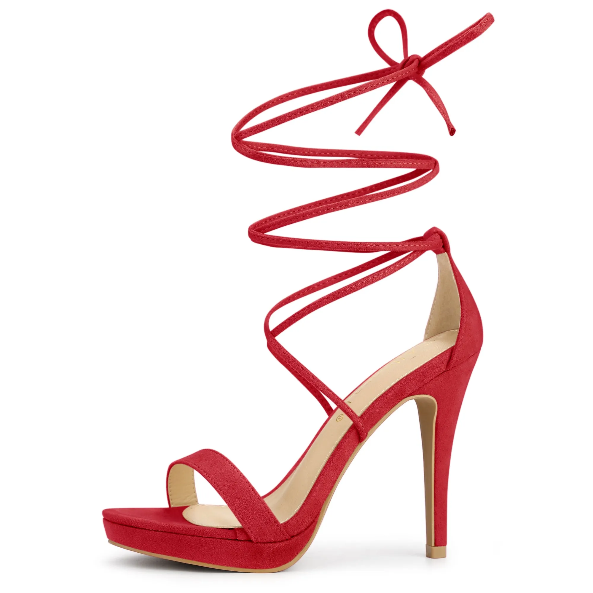 Faux Suede Platform Stiletto Heel Lace Up Sandals