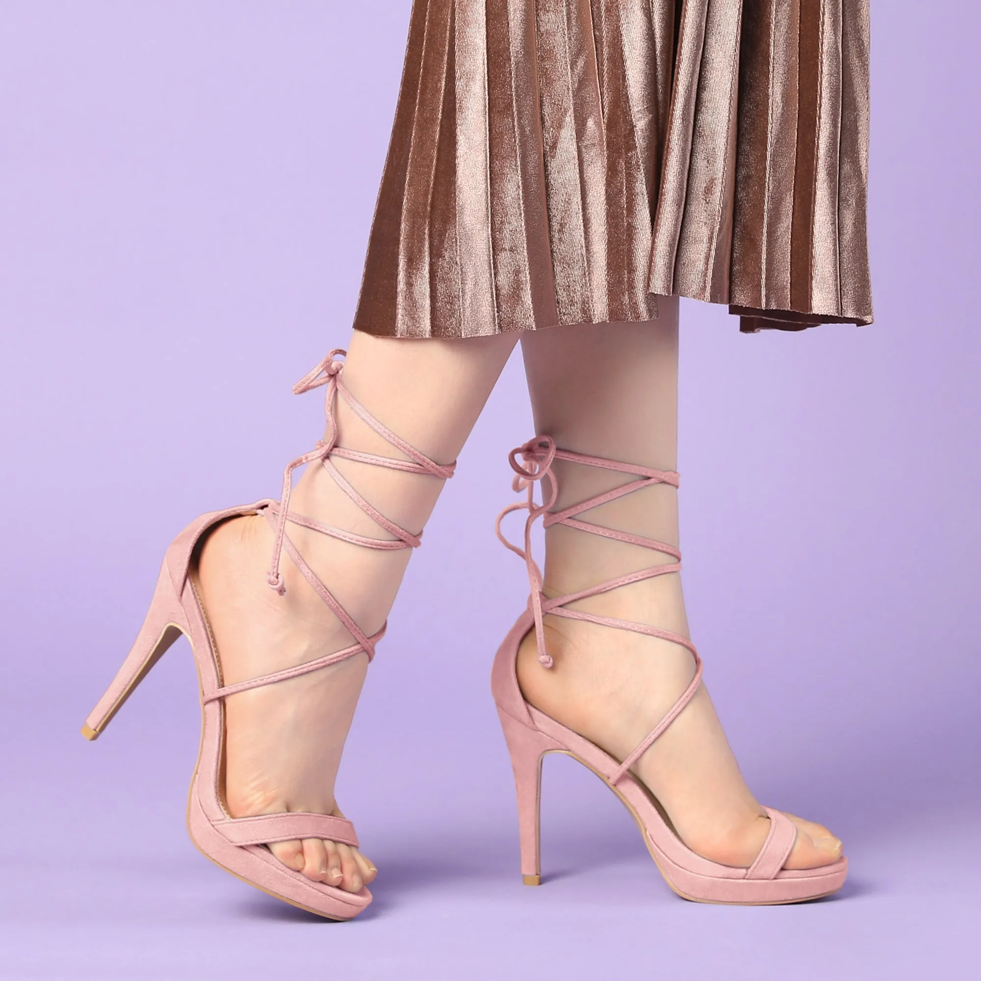 Faux Suede Platform Stiletto Heel Lace Up Sandals