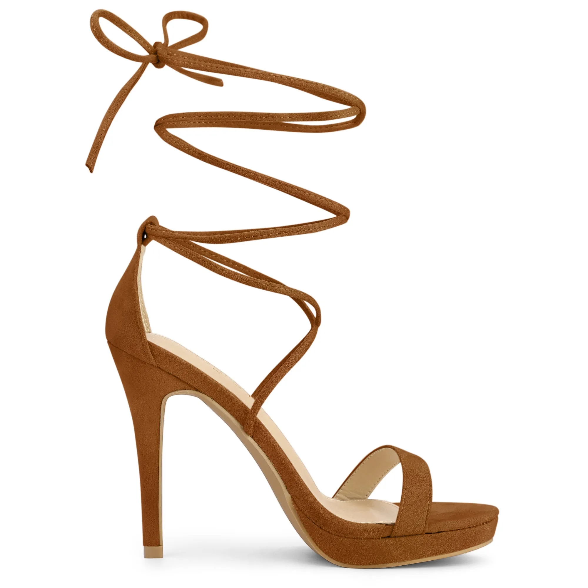 Faux Suede Platform Stiletto Heel Lace Up Sandals
