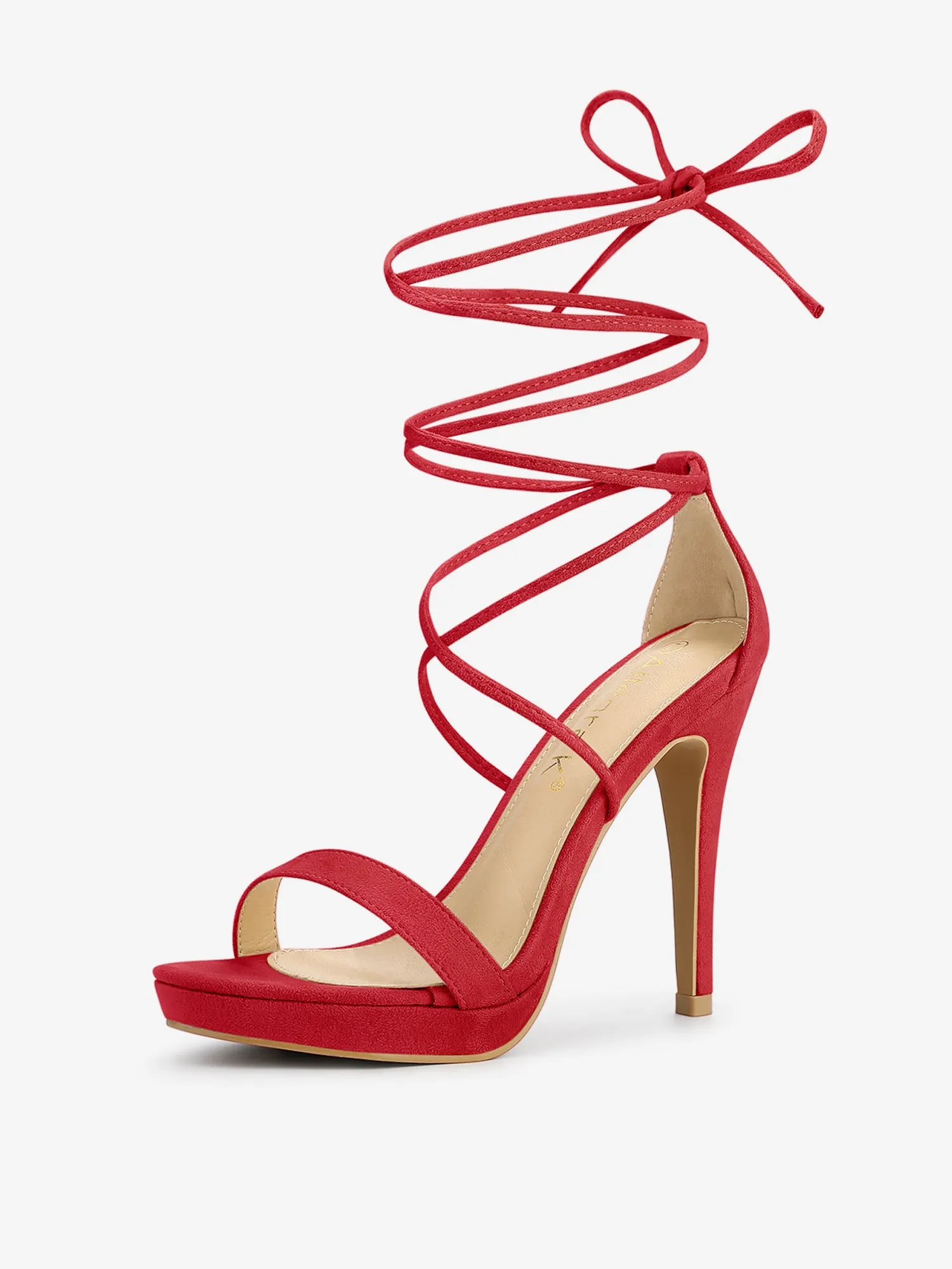 Faux Suede Platform Stiletto Heel Lace Up Sandals