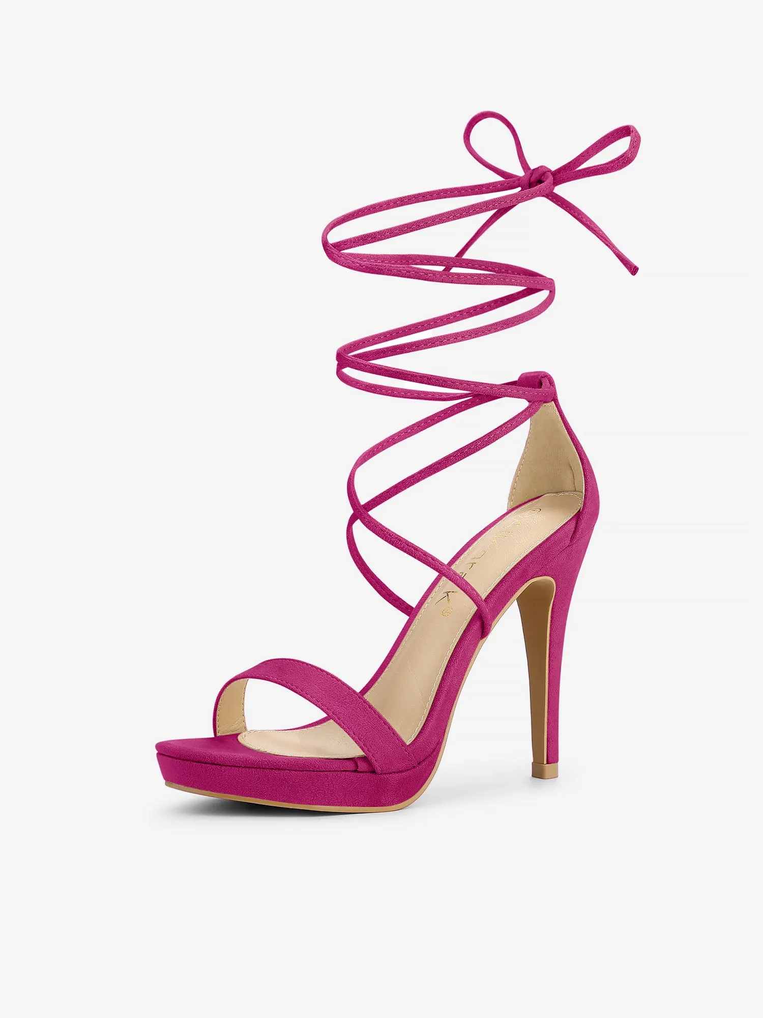 Faux Suede Platform Stiletto Heel Lace Up Sandals