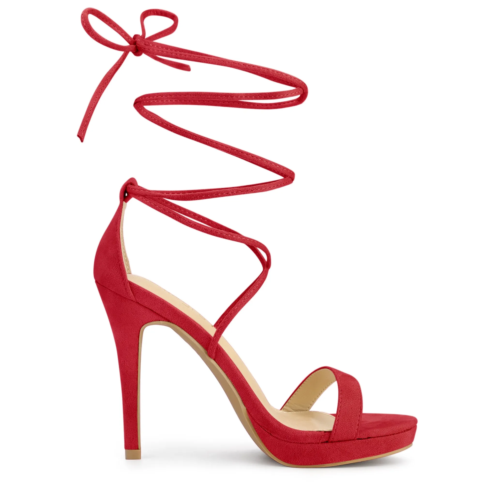 Faux Suede Platform Stiletto Heel Lace Up Sandals
