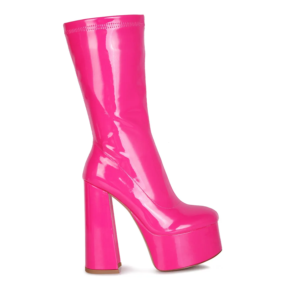 Fuchsia Platform Heeled Calf Boots