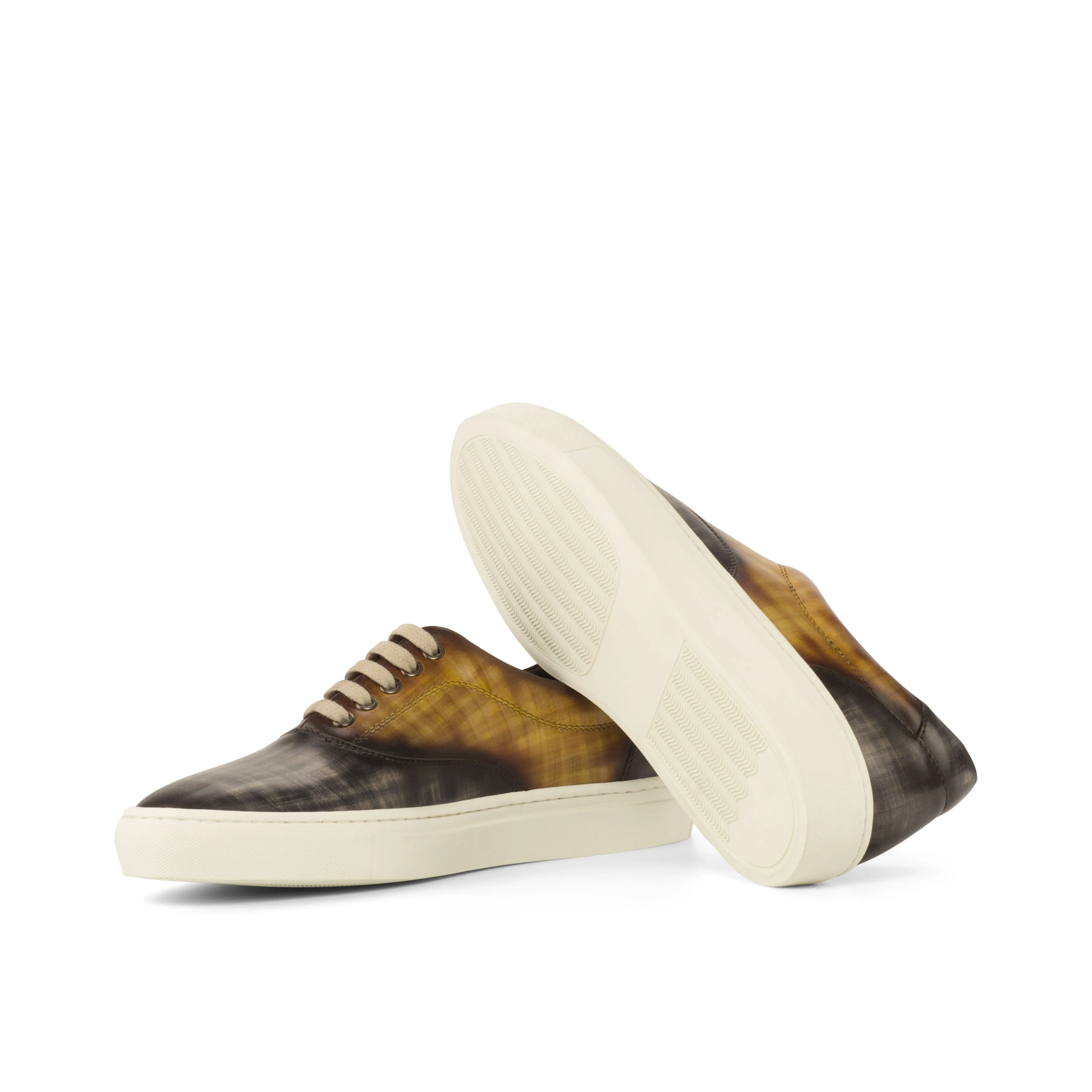 Grey & Cognac Patina Leather Top-Sider Trainers