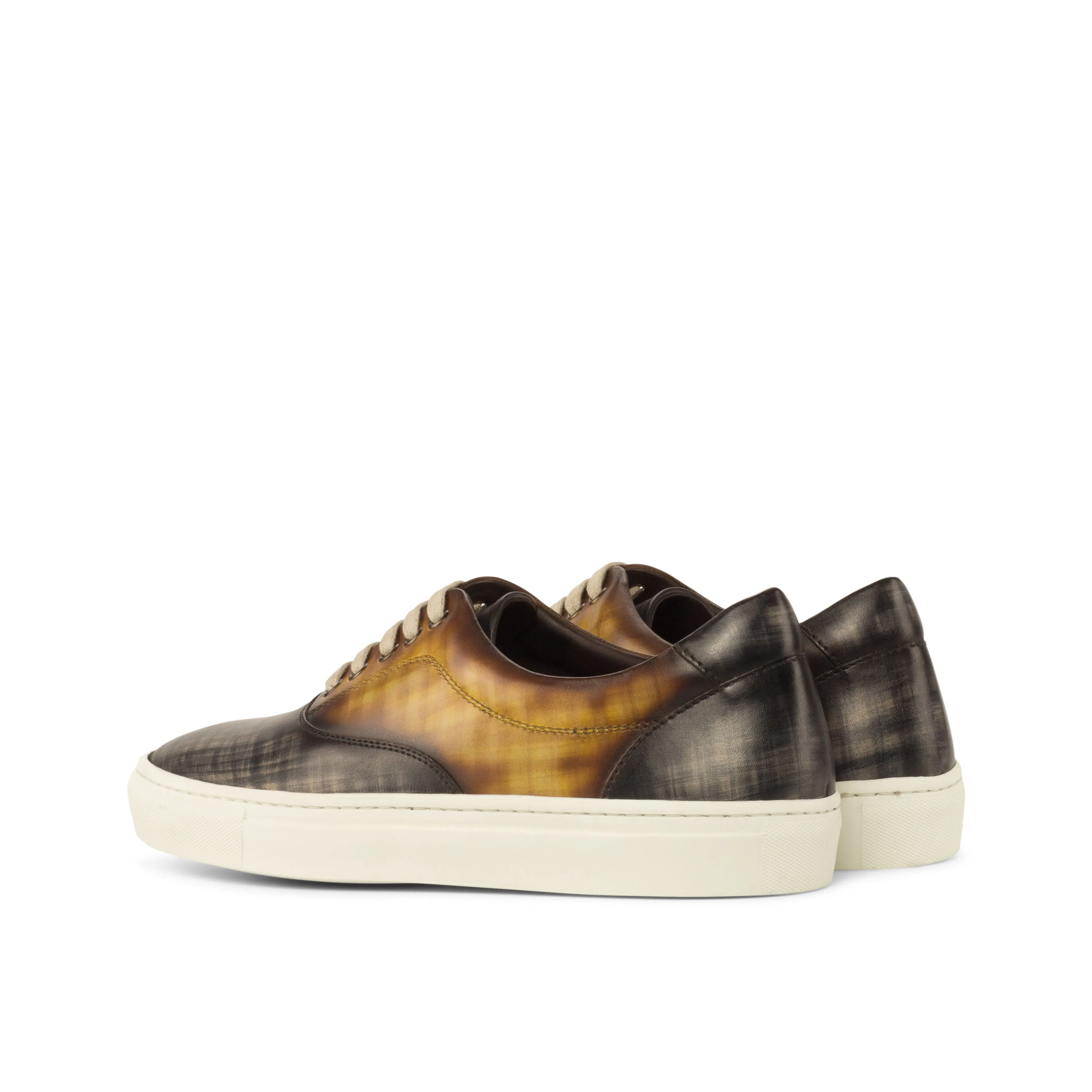 Grey & Cognac Patina Leather Top-Sider Trainers