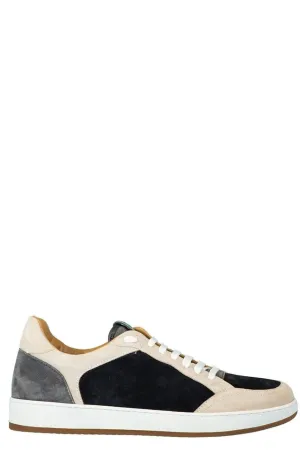 Grey and Navy Mixed Media Low Top Sneaker