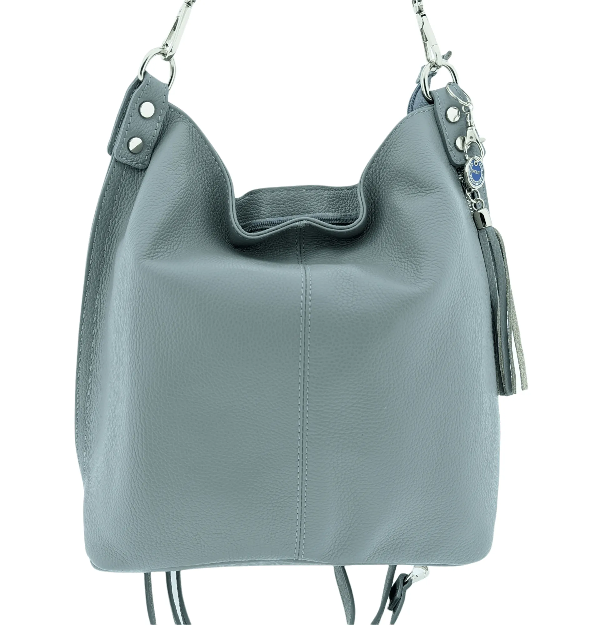 Italian Quality Pebbled Leather Pocket Hobo Bag - Swolit Zeta- Grey