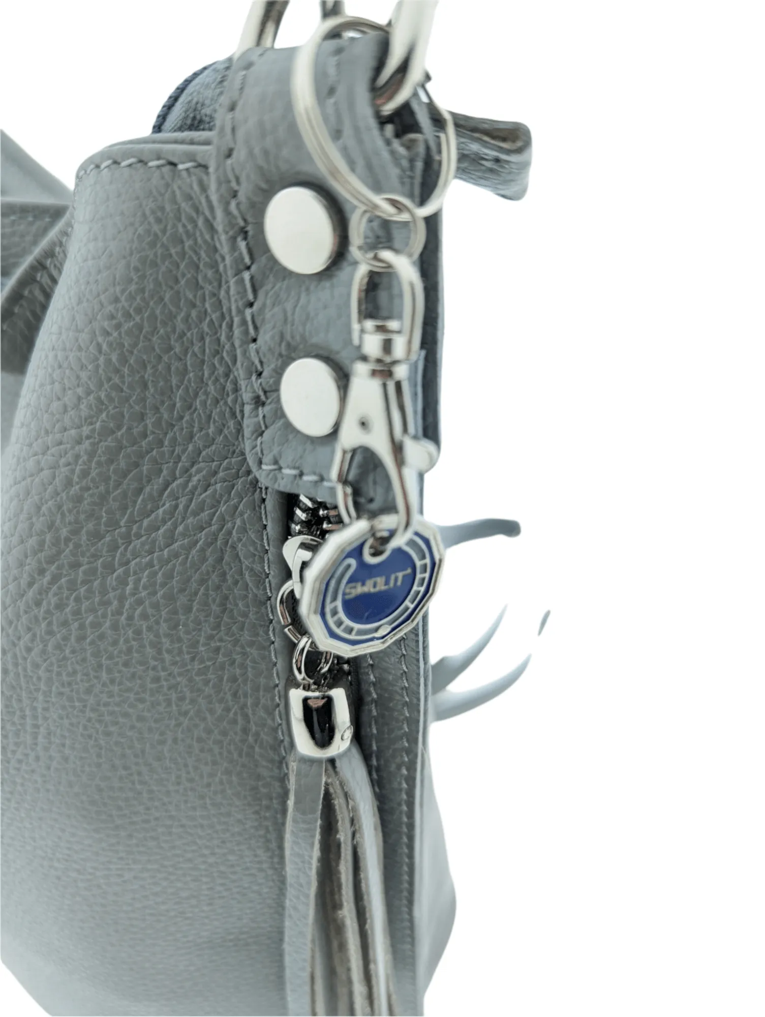 Italian Quality Pebbled Leather Pocket Hobo Bag - Swolit Zeta- Grey