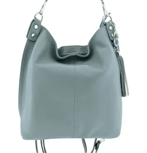 Italian Quality Pebbled Leather Pocket Hobo Bag - Swolit Zeta- Grey