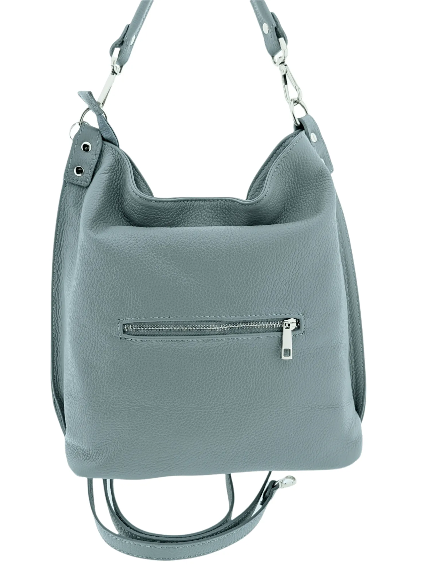 Italian Quality Pebbled Leather Pocket Hobo Bag - Swolit Zeta- Grey