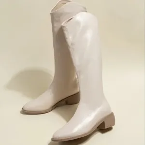 Joskaa Ladies Boots Western Middle Heel Shoes For Women Pointed Toe Footwear Winter Knee High Shaft Punk Long With Stylish Y2k Pu